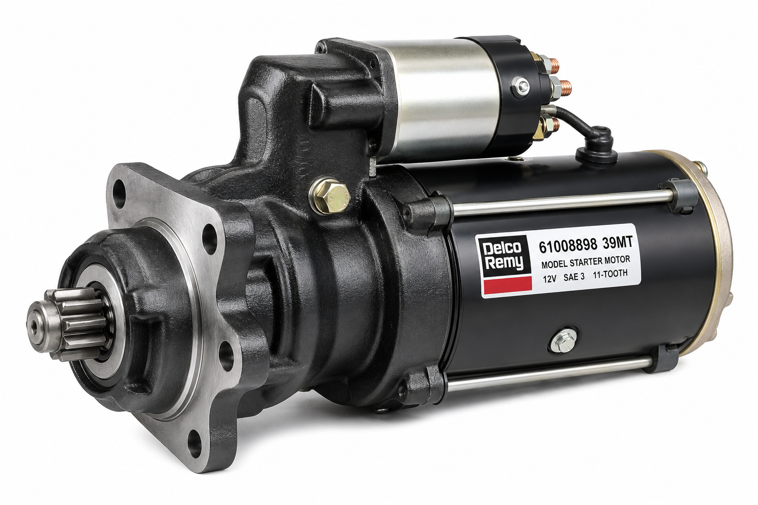 DELCO REMY 61008898 Starter Motor - 39MT Model, 12V, SAE 3 Mounting, 11Tooth, Clockwise