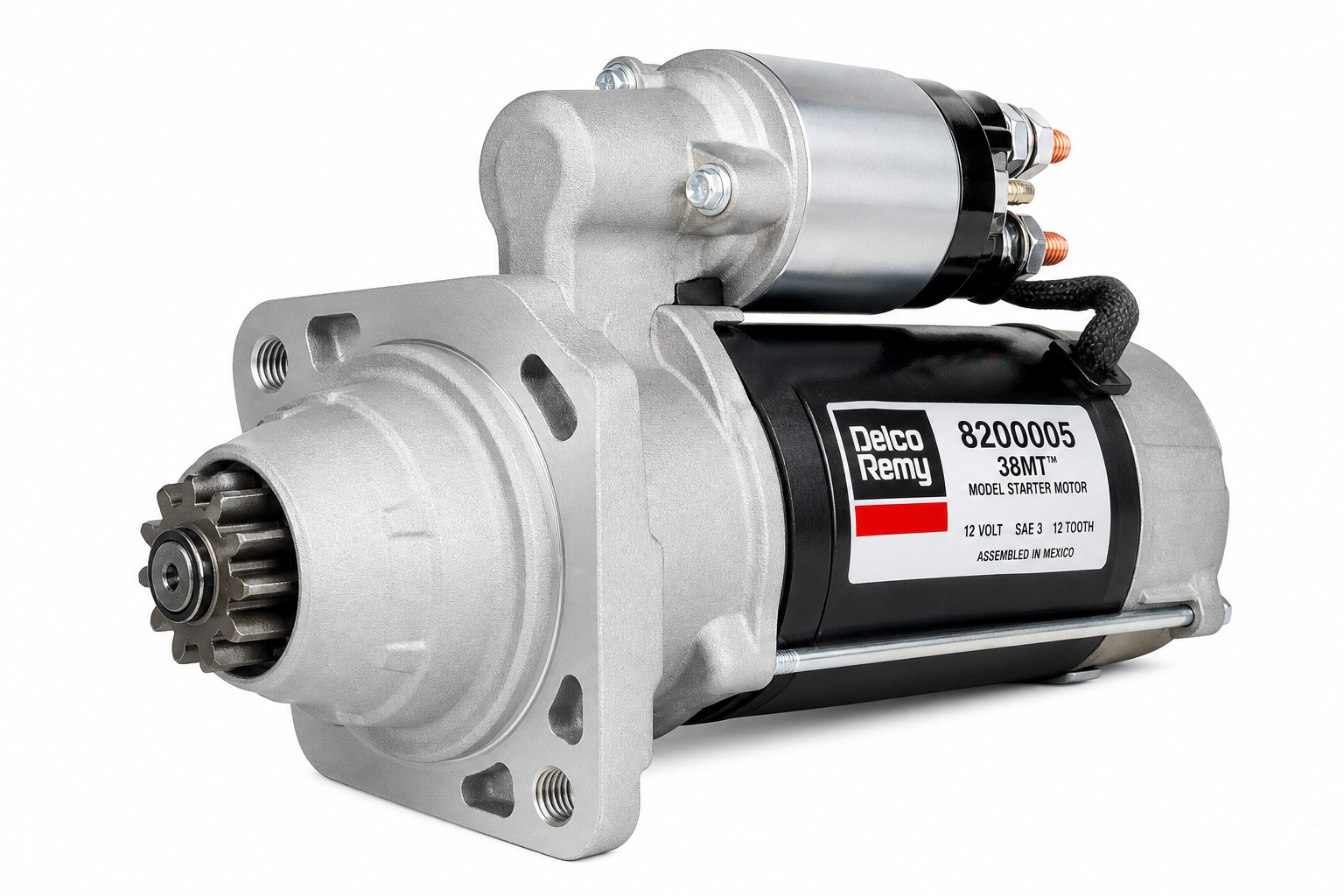 DELCO REMY 8200005 Starter Motor - 38MT Model, 12V, SAE 3 Mounting, 12Tooth, Clockwise