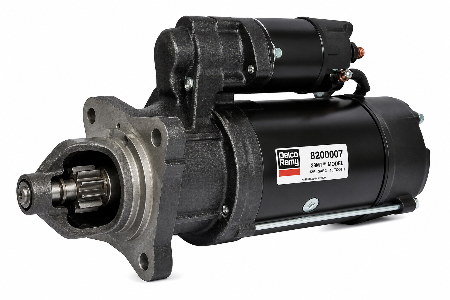 DELCO REMY 8200007 Starter Motor - 38MT Model, 12V, SAE 3 Mounting, 10Tooth, Clockwise