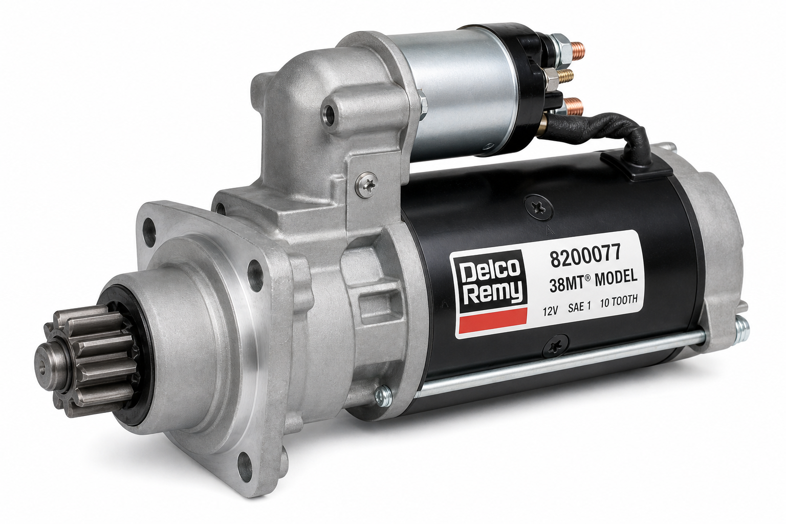 DELCO REMY 8200077 Starter Motor - 38MT Model, 12V, SAE 1 Mounting, 10Tooth, Clockwise