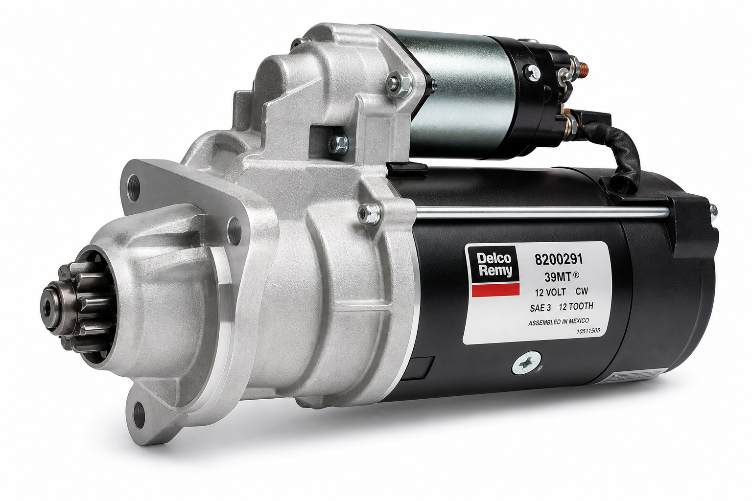 DELCO REMY 8200291 Starter Motor - 39MT Model, 12V, SAE 3 Mounting, 12Tooth, Clockwise