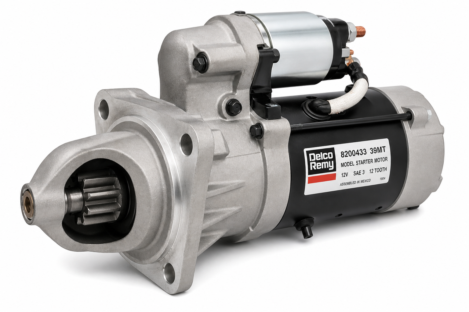 DELCO REMY 8200433 Starter Motor - 39MT Model, 12V, SAE 3 Mounting, 12 Tooth, Clockwise