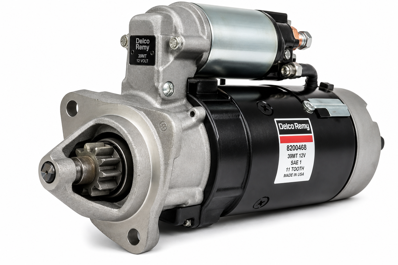 DELCO REMY 8200468 Starter Motor - 39MT Model, 12V, SAE 1 Mounting, 11 Tooth, Clockwise